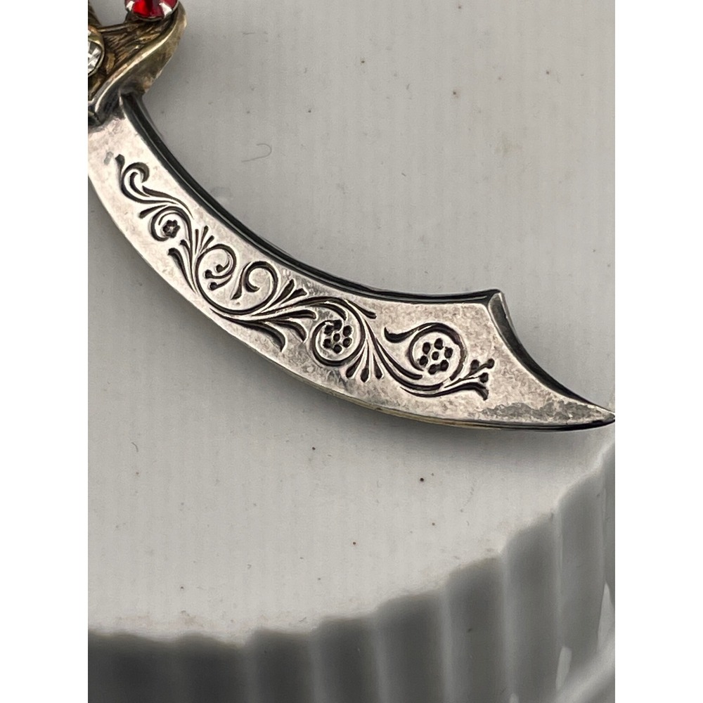 Vintage Sterling Silver Sword Brooch Curved Dagger Scimitar Rhinestone Hilt Pin - Picture 4 of 11